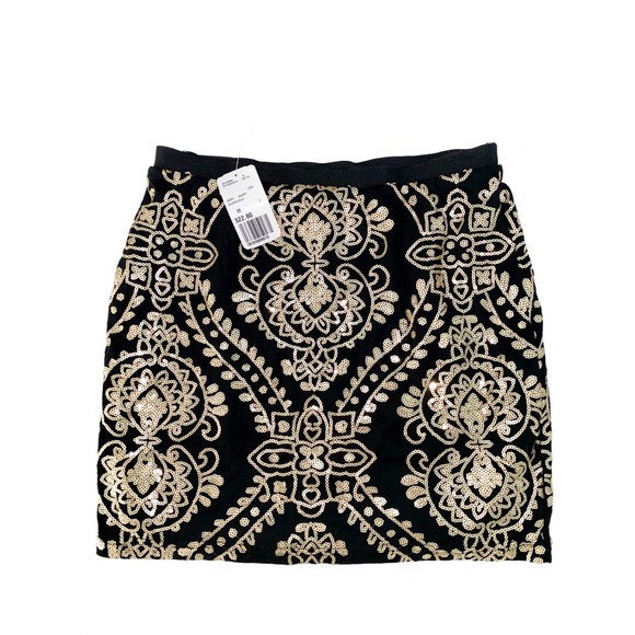 🏝 Forever 21 sequin skirt Black & Gold Size M - Picture 2 of 5